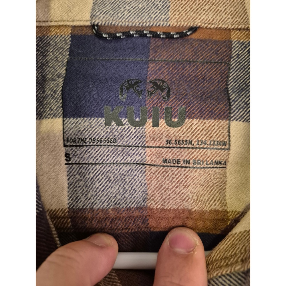 Kuiu Mens Plaid Flannel Button Down Shirt Brown Tan Blue Long Sleeve Small - Picture 3 of 14